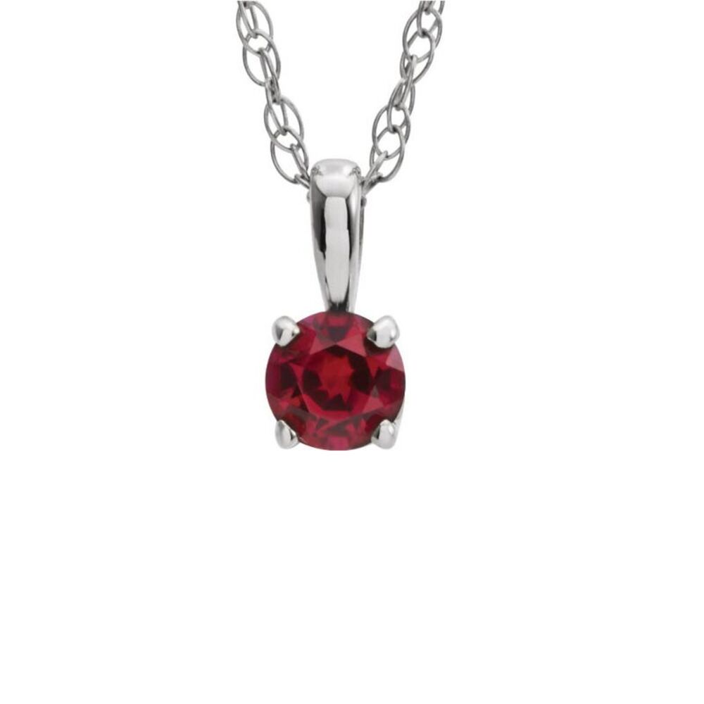Youth 3mm Round Created Ruby Necklace in 14k White Gold, 14 Inch
